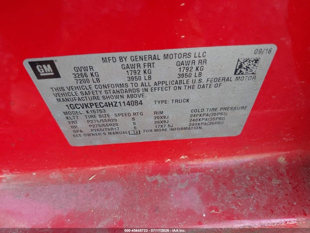 Aukcja sprzedaży 2017 Chevrolet Silverado 1500 Custom, vin: 1GCVKPEC4HZ114084, numer aukcji: 45645723