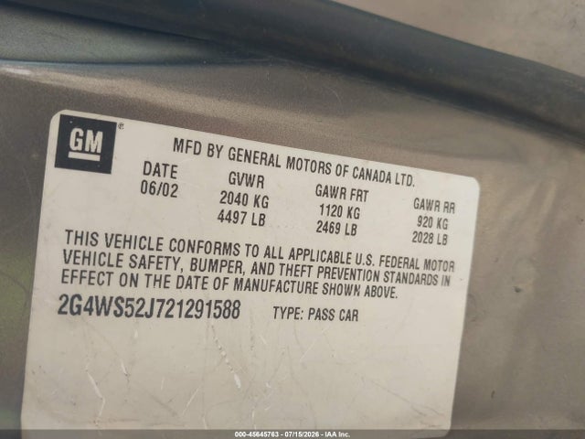 Продажа на аукционе авто 2002 Buick Century Custom, vin: 2G4WS52J721291588, номер лота: 45645763