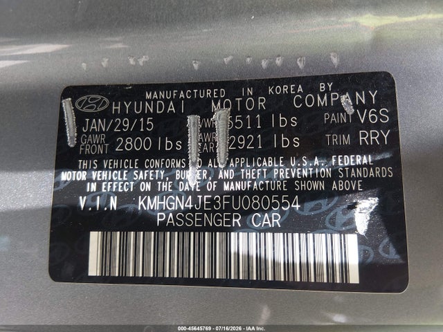 Hyundai Genesis 3.8 2015 KMHGN4JE3FU080554 Image 9