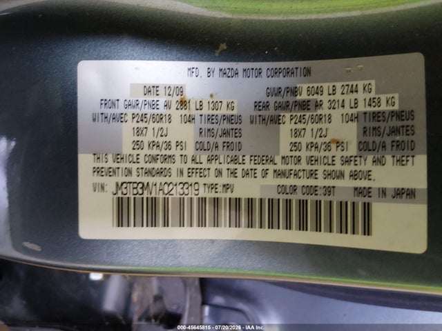 Aukcja sprzedaży 2010 Mazda Cx-9 Touring, vin: JM3TB3MV1A0213319, numer aukcji: 45645815