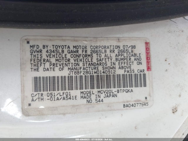 Продаж на аукціоні авто 1998 Lexus Es 300, vin: JT8BF28G1W0140912, номер лоту: 45645823