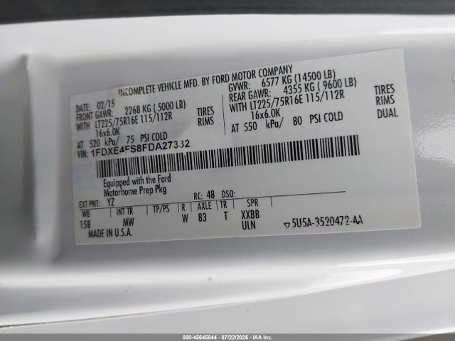Four Winds E-450 Cutaway 2015 1FDXE4FS8FDA27332 Image 9