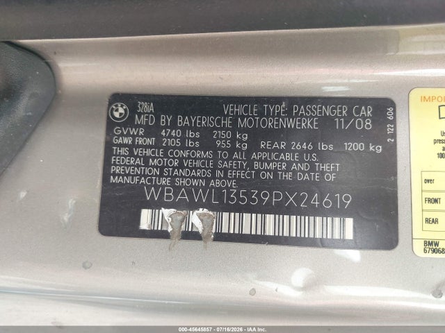 Продаж на аукціоні авто 2009 Bmw 328i, vin: WBAWL13539PX24619, номер лоту: 45645857