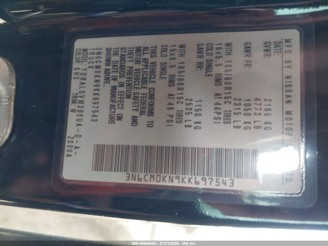 3N6CM0KN9KK697543 Nissan NV200 SV