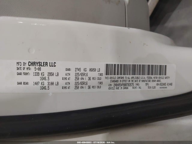 45645883 :رقم المزاد ، 2A8HR54P88R783575 vin ، 2008 Chrysler Town & Country Touring مزاد بيع