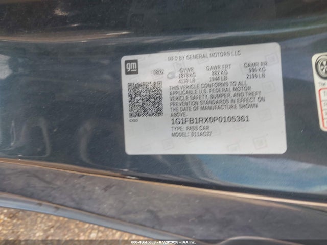 Aukcja sprzedaży 2023 Chevrolet Camaro Rwd  1lt, vin: 1G1FB1RX0P0105361, numer aukcji: 45645888