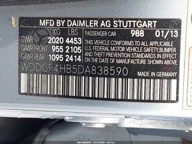 45645907 :رقم المزاد ، WDDGF4HB5DA838590 vin ، 2013 Mercedes-benz C 250 Luxury/sport مزاد بيع