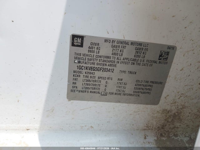 1GC1KVEG5GF203412 Chevrolet Silverado 2500hd Lt