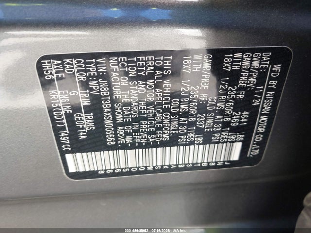 JN8BT3BAXSW005668 Nissan Rogue Sv Fwd