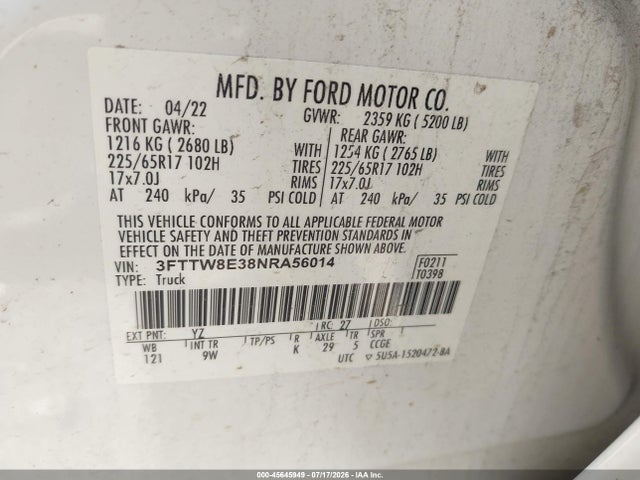 Ford Maverick Xl 2022 3FTTW8E38NRA56014 Image 9