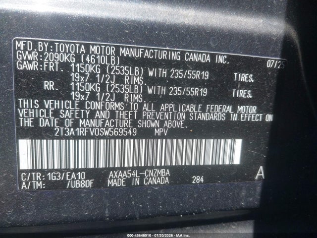 2T3A1RFV0SW569549 Toyota Rav4 Xle Premium