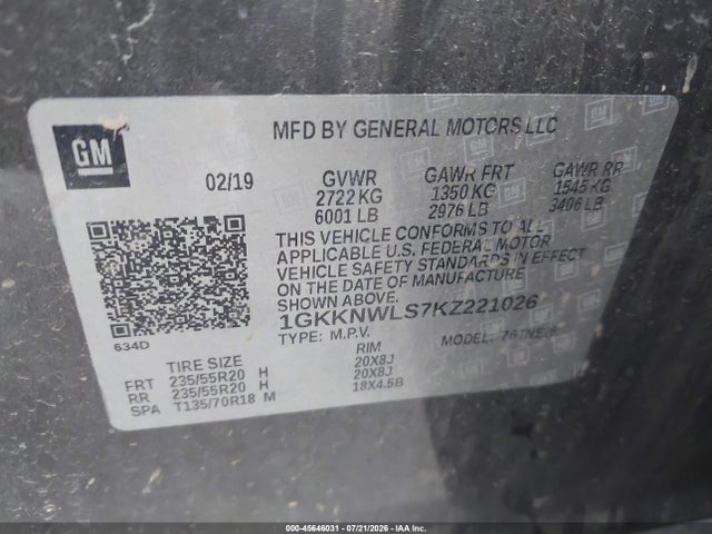 Продаж на аукціоні авто 2019 Gmc Acadia Slt-2, vin: 1GKKNWLS7KZ221026, номер лоту: 45646031