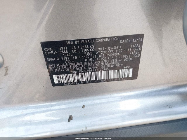 2026 Subaru Crosstrek Premium მანქანა იყიდება აუქციონზე, vin: 4S4GUHD67T3720765, აუქციონის ნომერი: 45646032
