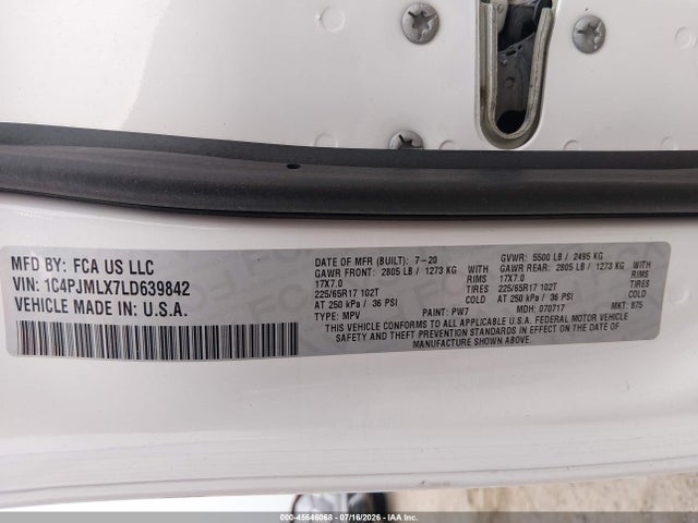 1C4PJMLX7LD639842 Jeep Cherokee Latitude Lux 4x4