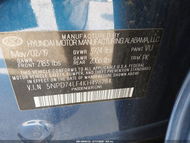 Hyundai ELANTRA SE 2019 5NPD74LF4KH496284 Image 9