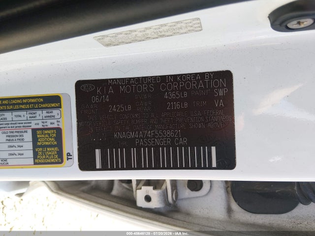 Продаж на аукціоні авто 2015 Kia Optima Lx, vin: KNAGM4A74F5538621, номер лоту: 45646128