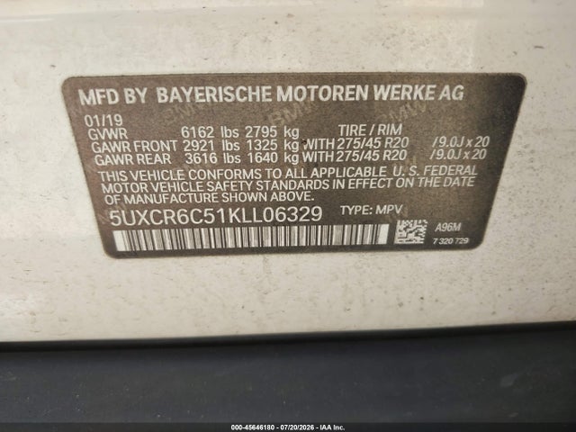 Aukcja sprzedaży 2019 Bmw X5 Xdrive40i, vin: 5UXCR6C51KLL06329, numer aukcji: 45646180