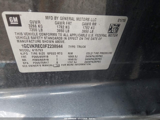 1GCVKREC0FZ238944 Chevrolet Silverado 1500 Lt