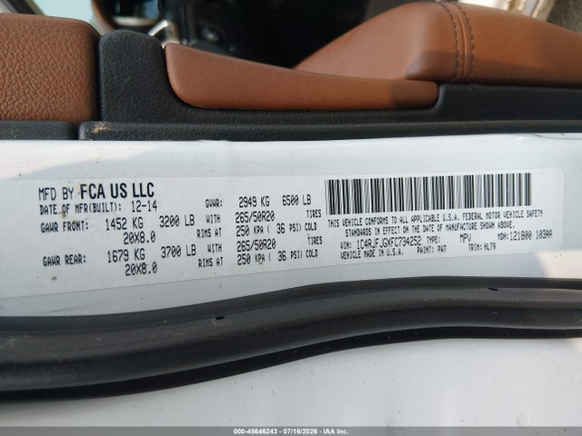 Продаж на аукціоні авто 2015 Jeep Grand Cherokee Summit, vin: 1C4RJFJGXFC734252, номер лоту: 45646243