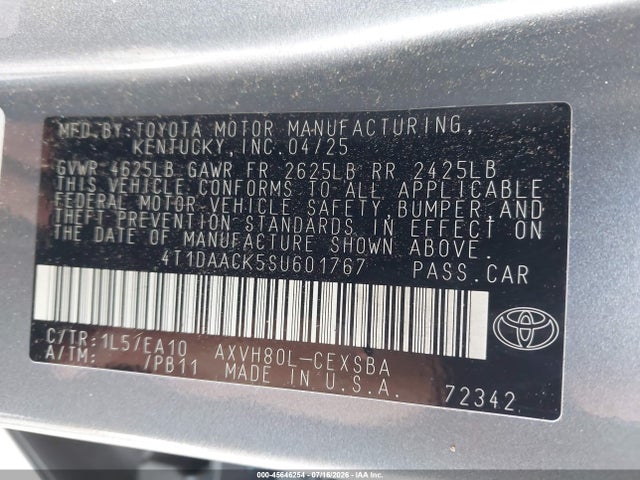 Aukcja sprzedaży 2025 Toyota Camry Se, vin: 4T1DAACK5SU601767, numer aukcji: 45646254
