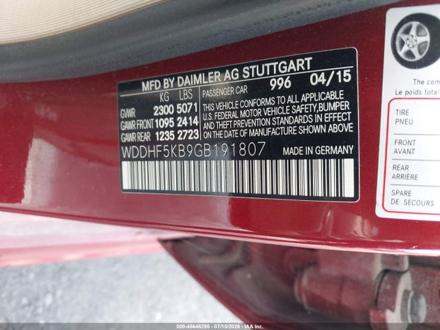 2016 Mercedes-benz E 350 მანქანა იყიდება აუქციონზე, vin: WDDHF5KB9GB191807, აუქციონის ნომერი: 45646295