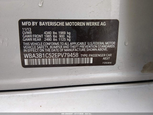 Aukcja sprzedaży 2014 Bmw 320i, vin: WBA3B1C52EPV79458, numer aukcji: 45646297