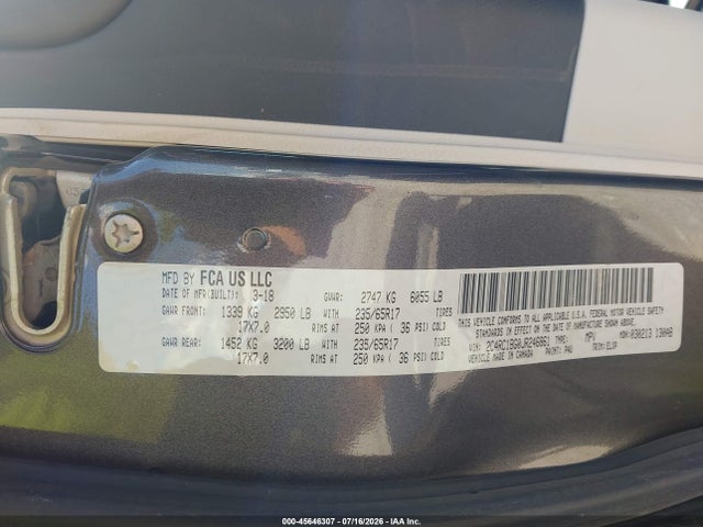 Aukcja sprzedaży 2018 Chrysler Pacifica Touring L, vin: 2C4RC1BG0JR246861, numer aukcji: 45646307