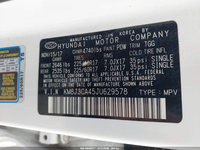 Продаж на аукціоні авто 2018 Hyundai Tucson Sel, vin: KM8J3CA45JU629578, номер лоту: 45646317