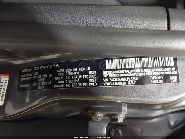 Продажа на аукционе авто 2020 Jeep Renegade Sport 4x4, vin: ZACNJBAB8LPL82384, номер лота: 45646356