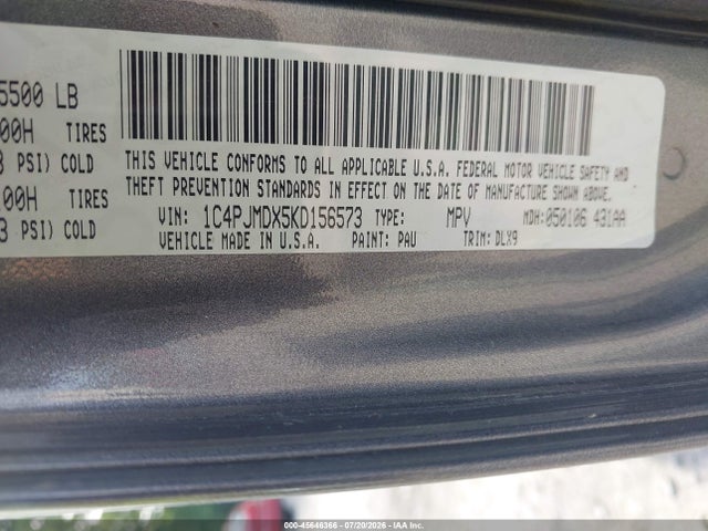 2019 Jeep Cherokee Limited 4x4 მანქანა იყიდება აუქციონზე, vin: 1C4PJMDX5KD156573, აუქციონის ნომერი: 45646366