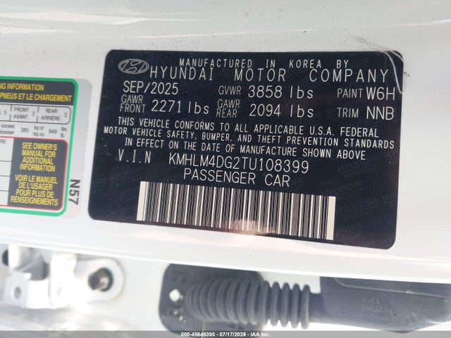 Продаж на аукціоні авто 2026 Hyundai Elantra Sel Sport, vin: KMHLM4DG2TU108399, номер лоту: 45646395