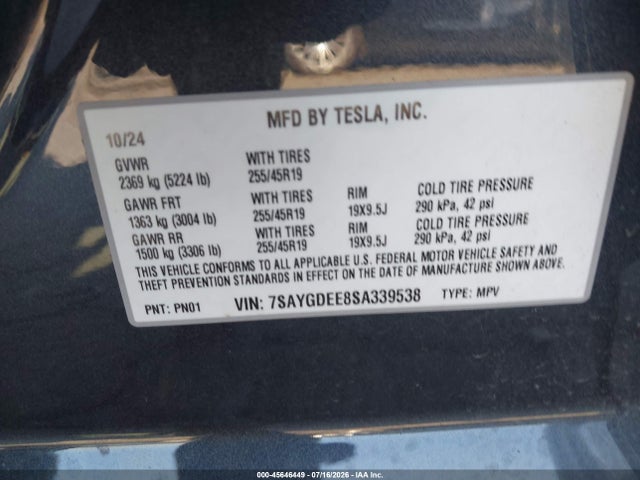 Tesla Model Y Long Range Dual Motor All-wheel Drive 2025 7SAYGDEE8SA339538 Image 9