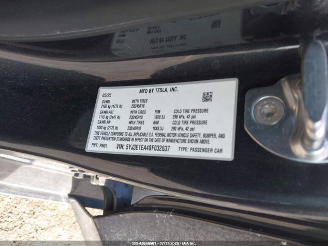 Продаж на аукціоні авто 2025 Tesla Model 3 Long Range Rear-wheel Drive/standard Rear-wheel Drive, vin: 5YJ3E1EA4SF032637, номер лоту: 45646501