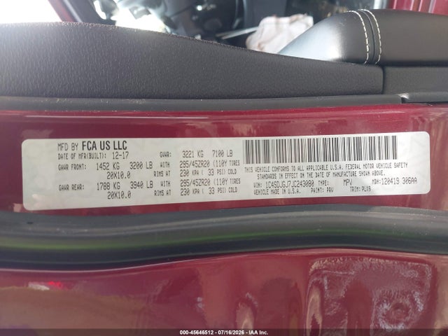Продажа на аукционе авто 2018 Dodge Durango Srt Awd, vin: 1C4SDJGJ7JC243080, номер лота: 45646512