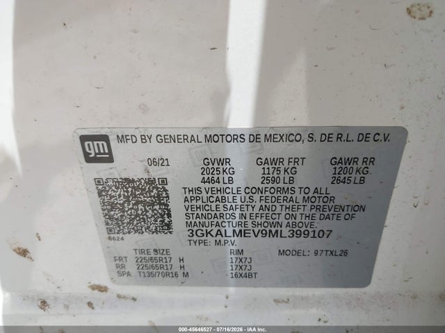 3GKALMEV9ML399107 GMC Terrain Fwd Sle
