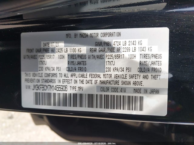 Продажа на аукционе авто 2021 Mazda Cx-5 Touring, vin: JM3KFBCM7M1455906, номер лота: 45646529
