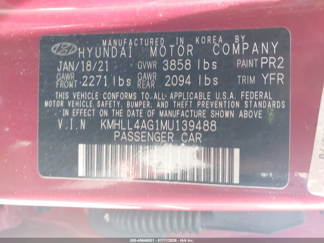 Продажа на аукционе авто 2021 Hyundai Elantra Se, vin: KMHLL4AG1MU139488, номер лота: 45646551