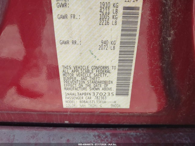 45646579 :رقم المزاد ، 1N4AL3AP8FN370235 vin ، 2015 Nissan Altima 2.5 S مزاد بيع