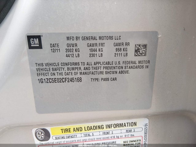 2012 Chevrolet Malibu 1lt მანქანა იყიდება აუქციონზე, vin: 1G1ZC5E02CF245168, აუქციონის ნომერი: 45646585
