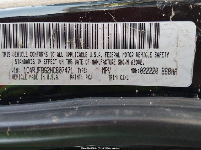 45646586 :رقم المزاد ، 1C4RJFBG2HC807471 vin ، 2017 Jeep Grand Cherokee Limited مزاد بيع