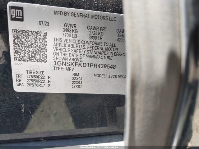 45646589 :رقم المزاد ، 1GNSKFKD1PR439548 vin ، 2023 Chevrolet Suburban 4wd Premier مزاد بيع