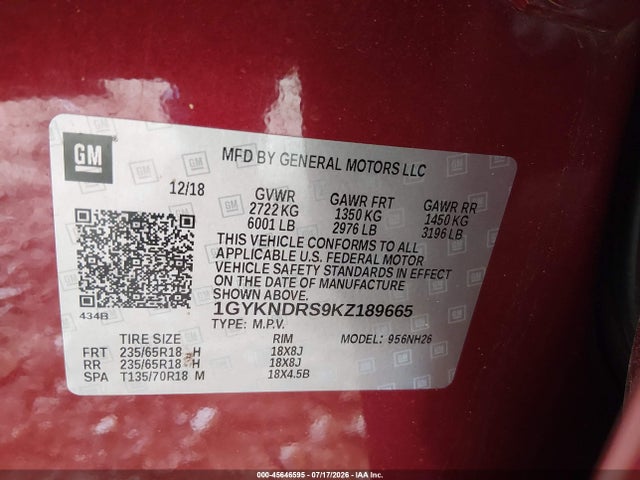 Aukcja sprzedaży 2019 Cadillac Xt5 Luxury, vin: 1GYKNDRS9KZ189665, numer aukcji: 45646595