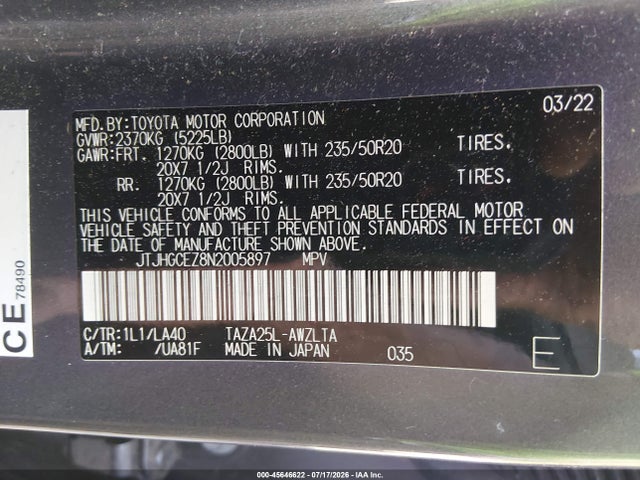 Продаж на аукціоні авто 2022 Lexus Nx 350 Luxury, vin: JTJHGCEZ8N2005897, номер лоту: 45646622