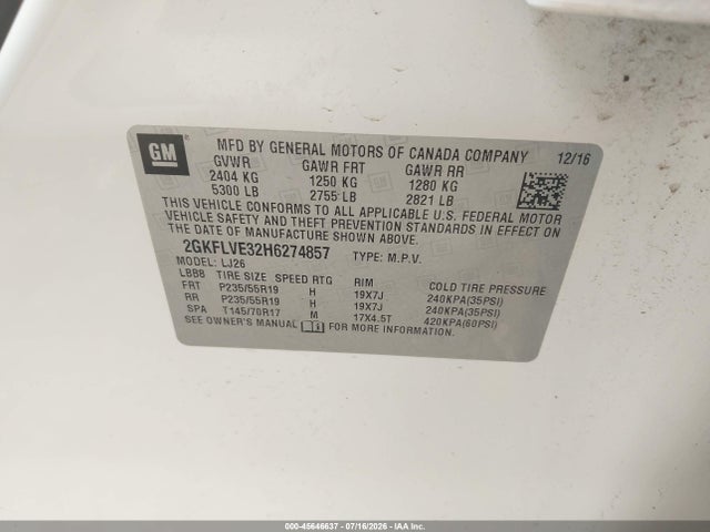 Aukcja sprzedaży 2017 Gmc Terrain Denali, vin: 2GKFLVE32H6274857, numer aukcji: 45646637