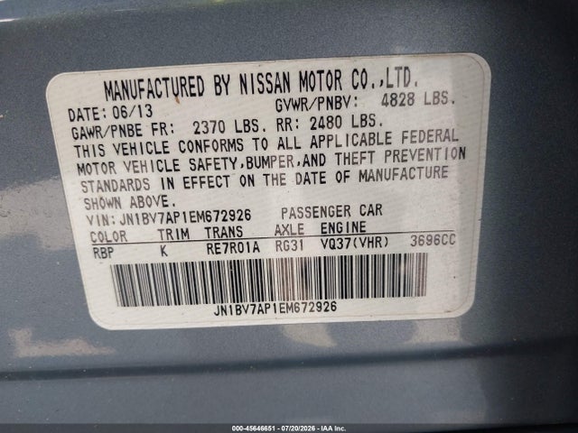 Продажа на аукционе авто 2014 Infiniti Q50 Sport, vin: JN1BV7AP1EM672926, номер лота: 45646651