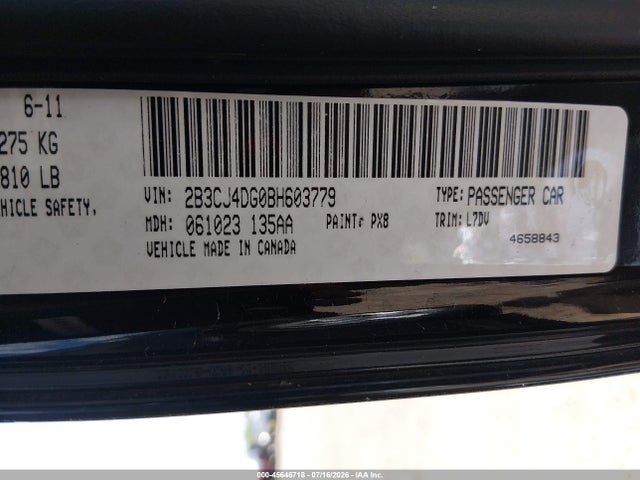 Продажа на аукционе авто 2011 Dodge Challenger, vin: 2B3CJ4DG0BH603779, номер лота: 45646718
