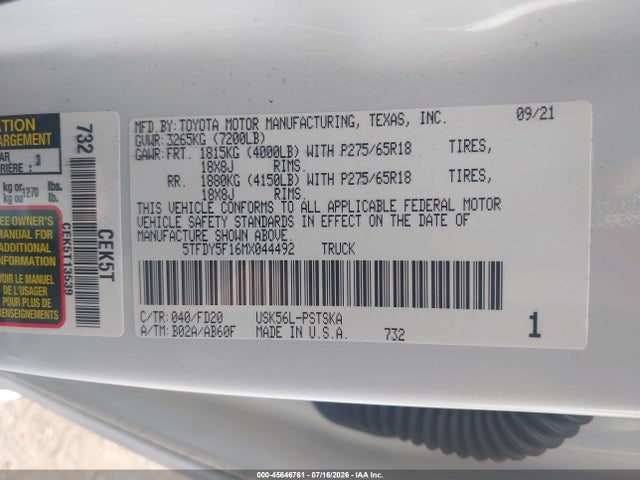 Toyota Tundra Sr5 2021 5TFDY5F16MX044492 Image 9
