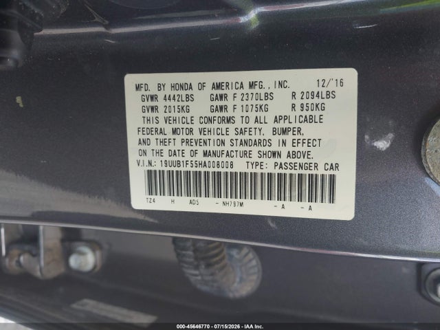 Продаж на аукціоні авто 2017 Acura Tlx Technology Package, vin: 19UUB1F55HA008008, номер лоту: 45646770