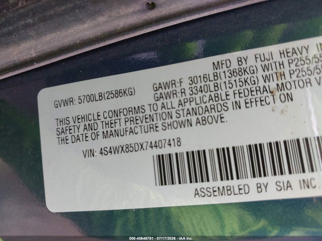 Продаж на аукціоні авто 2007 Subaru B9 Tribeca Limited 7-passenger, vin: 4S4WX85DX74407418, номер лоту: 45646791