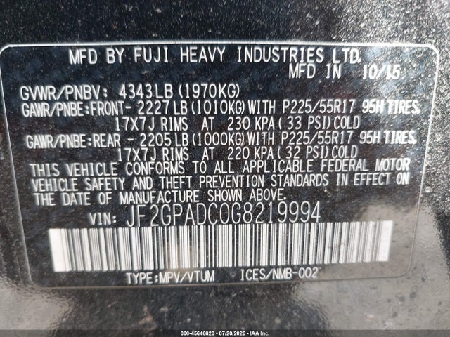 JF2GPADC0G8219994 Subaru Crosstrek 2.0i Premium